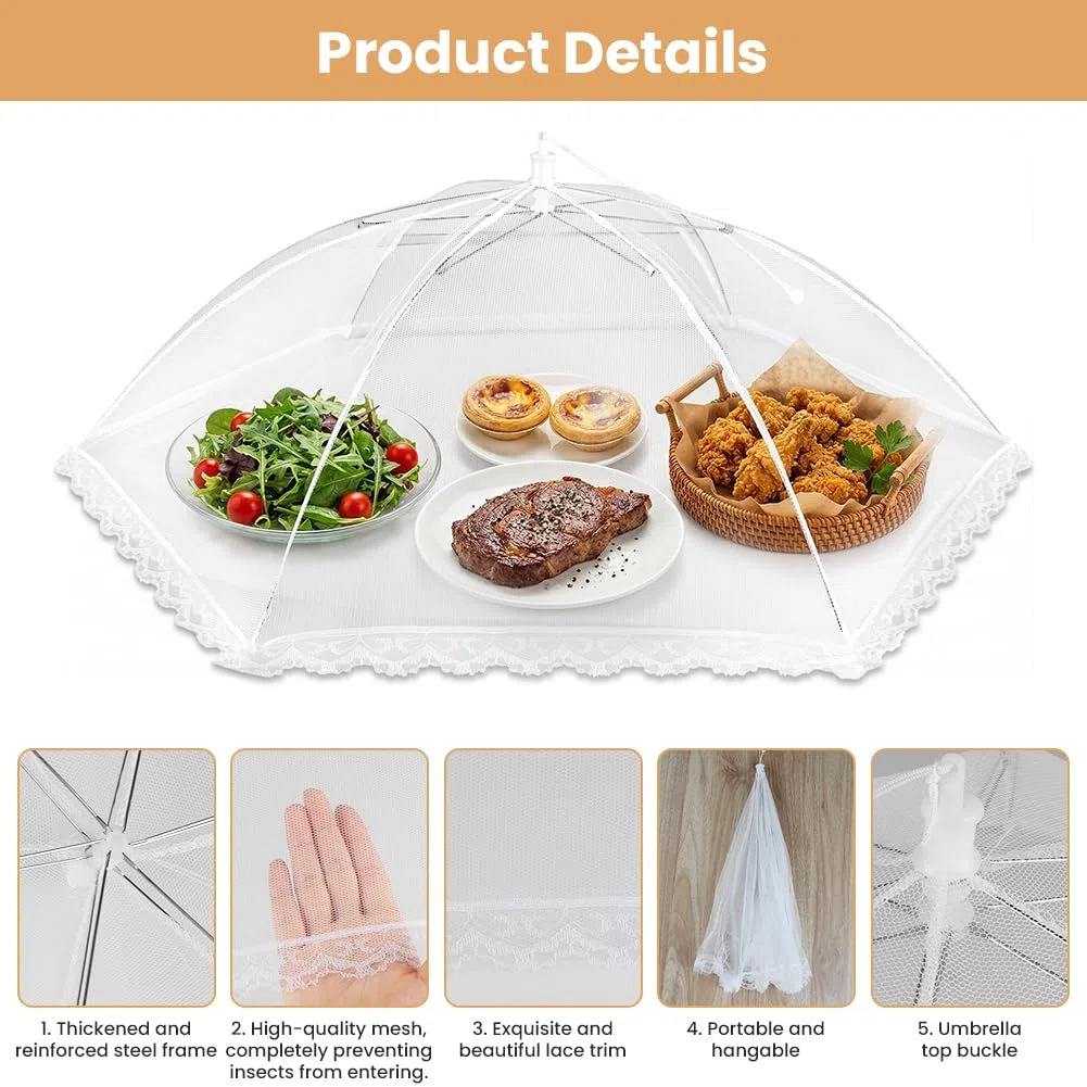 Vicloon 9 Piezas Cubierta Protectora Alimentos Fresca, 64 x 32 cm Campanas Plegables para Comida, Protección contra Moscas, Blanco, Mosquitera Comida para Cocina, Frutas, Barbacoa, Picnic