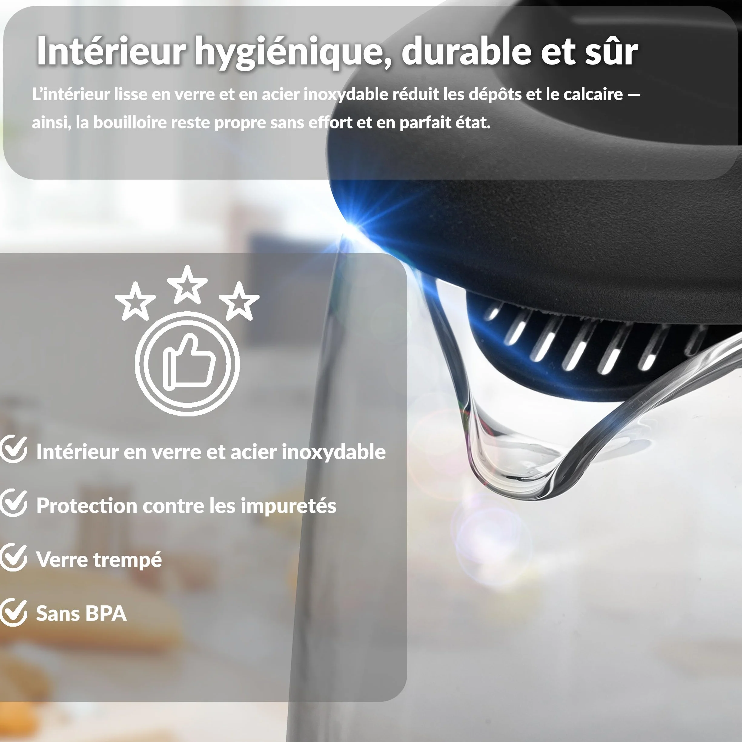 Lehmann LHOEK-2220C Hervidor eléctrico de vidrio para cocina, 2 L, 2200 W, hervidor eléctrico de vidrio, hervidor de agua con tanque iluminado y pedestal decorado, cocción rápida y gran capacidad