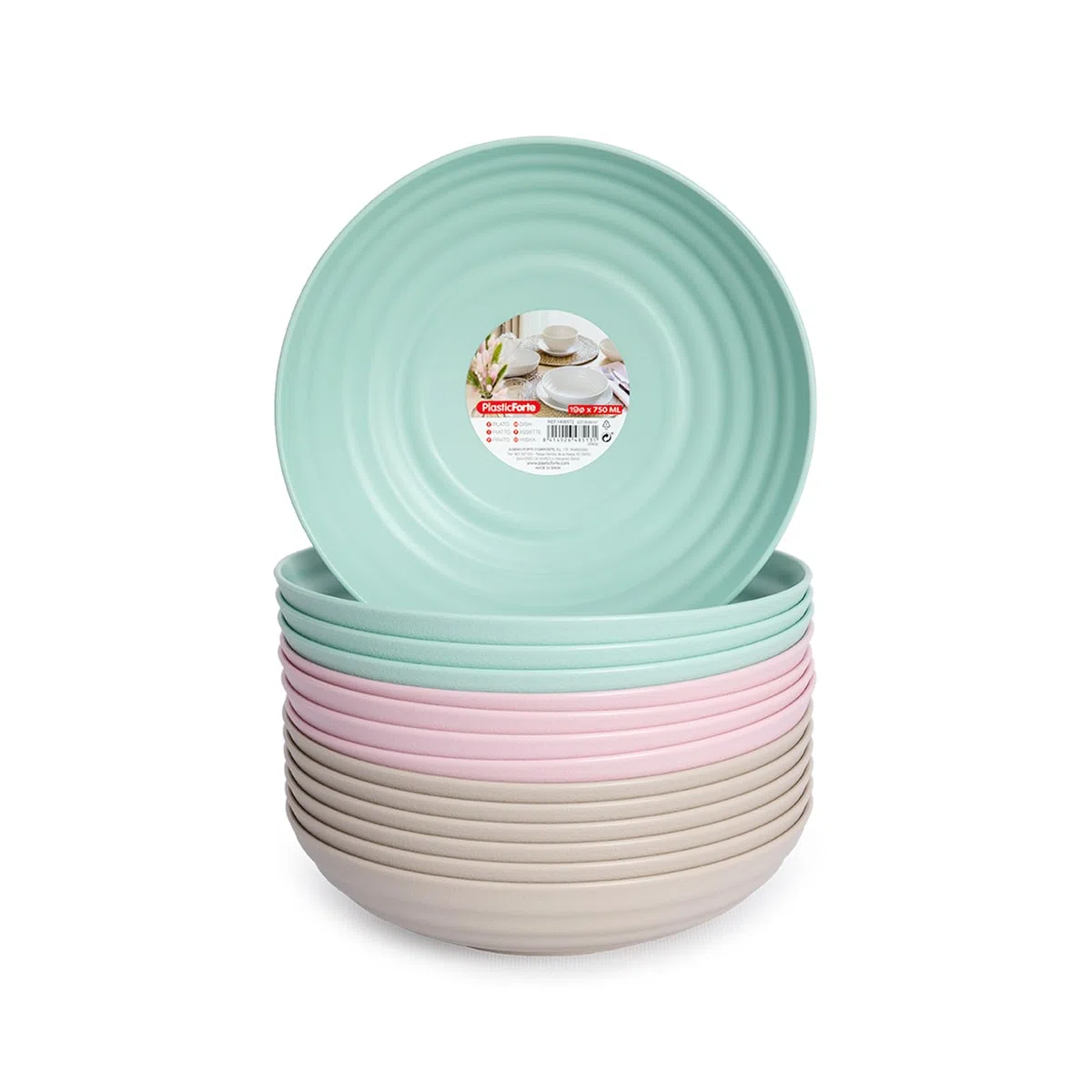 Juego de 12 Platos de Plástico Duro Classic Reutilizables e Irrompibles para Fiestas y Eventos (VRM, Semi-hondos 19 cm)