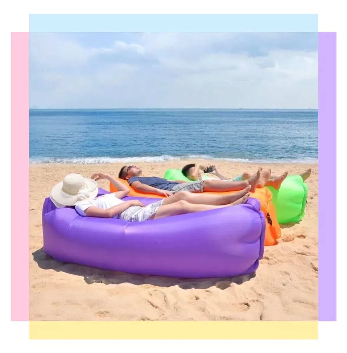 Lazy - Sofá inflable para exteriores, inflado rápido, impermeable y duradero, portátil, para acampar y playa, para adultos (azul)