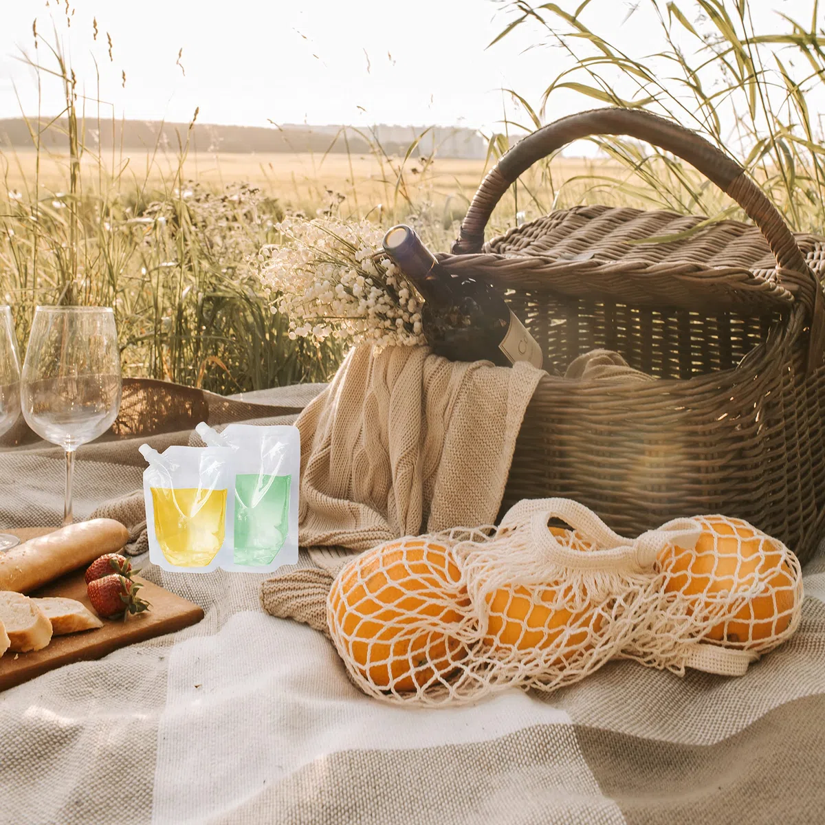 12 bolsas de plástico para bebidas y 2 embudos, bolsas de bebidas para festivales, frascos de licor reutilizables con boquilla, rellenables, transparentes, 250 ml, 350 ml, 500 ml, bebidas a prueba de