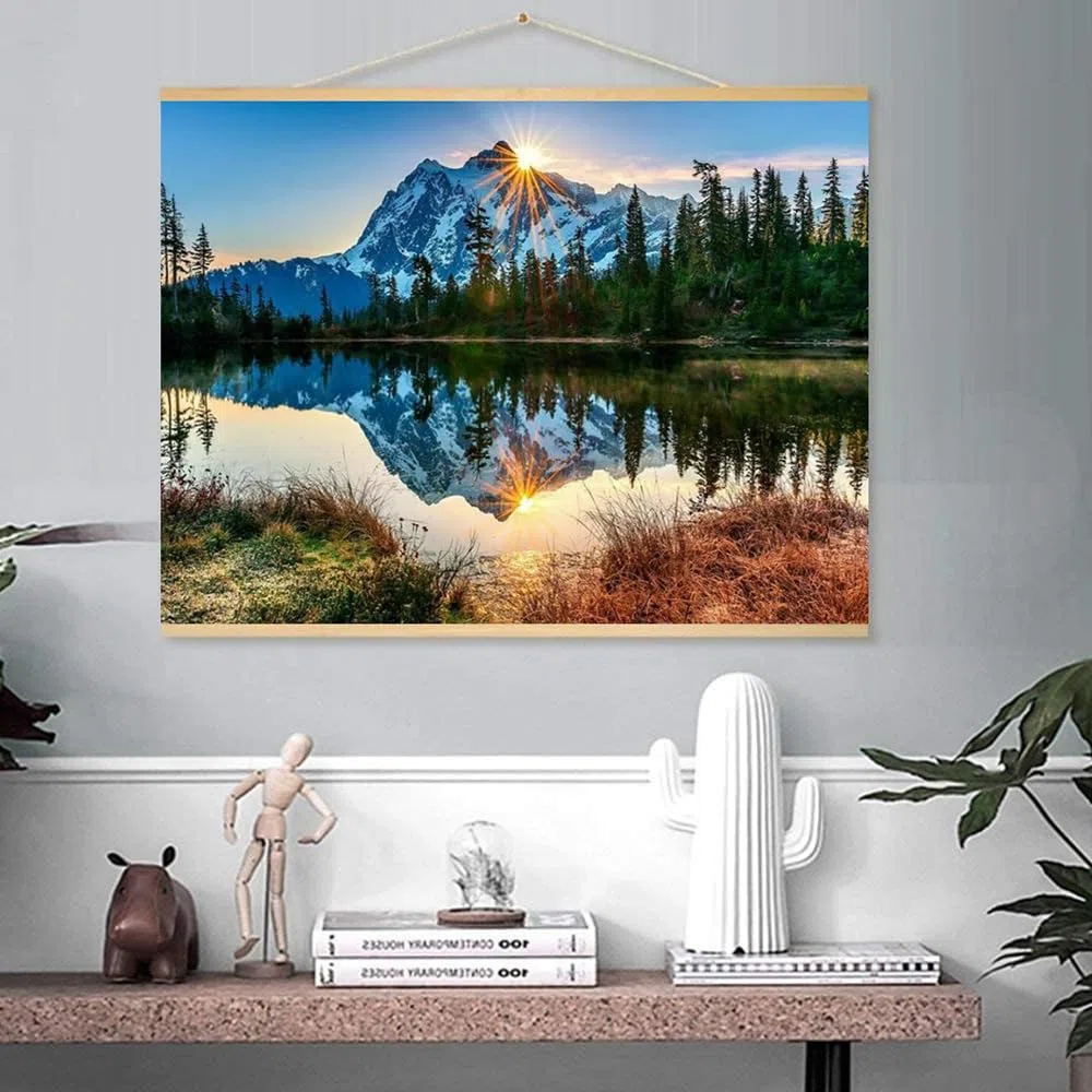 DonElton Pintar por Números para adultos Paisajes - 40x50 cm Kits de pintura con Pinceles, colores acrílicos y lienzo de lino, Sin marco - Regalo creativo (Montaña y Lago)