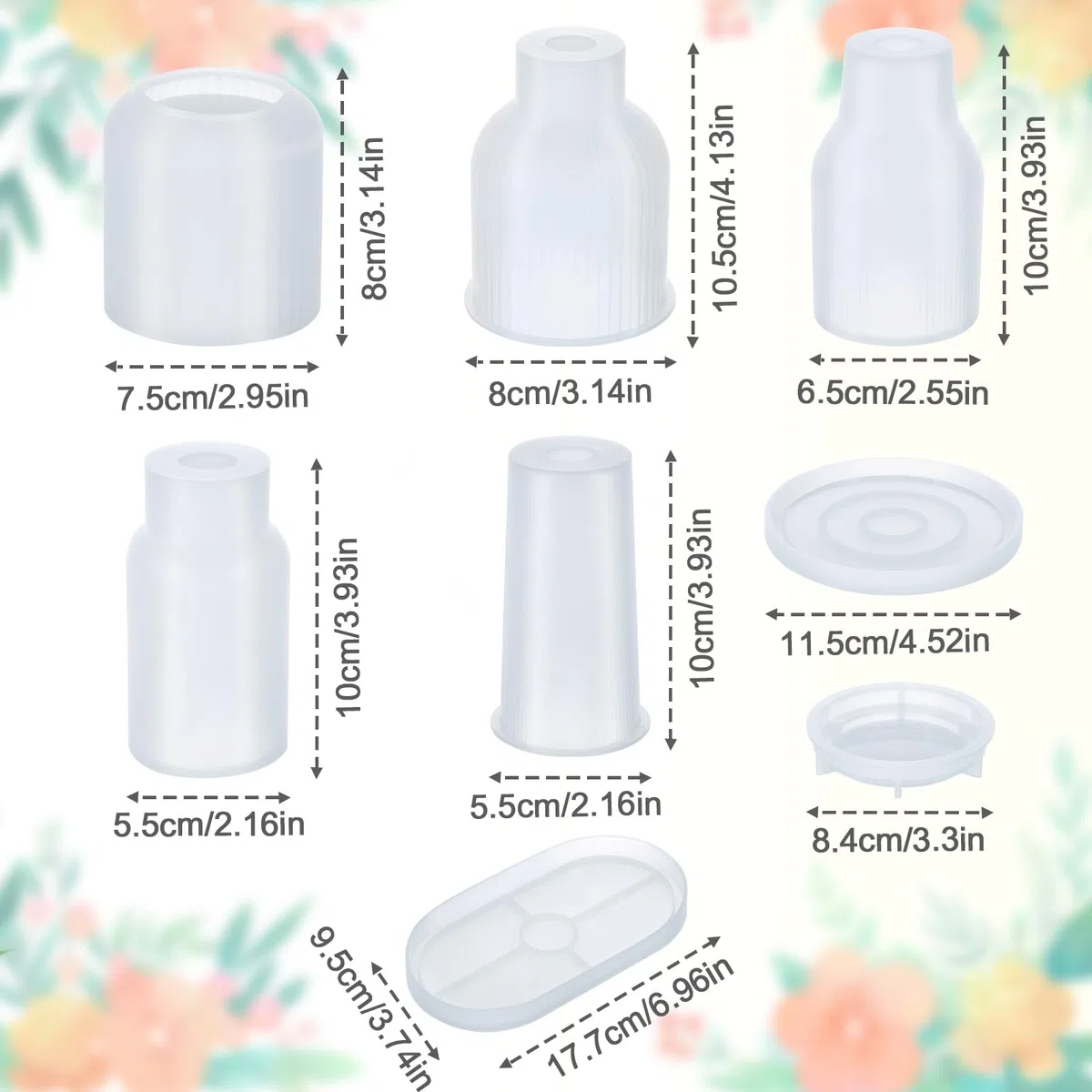 7 Piezas Silicona Florero Moldes, Moldes Resina Jarrón con 5 Floreros + 2 Paleta, Botella Molde de Resina para DIY Decorar Hogar Restaurante Floristería Oficina