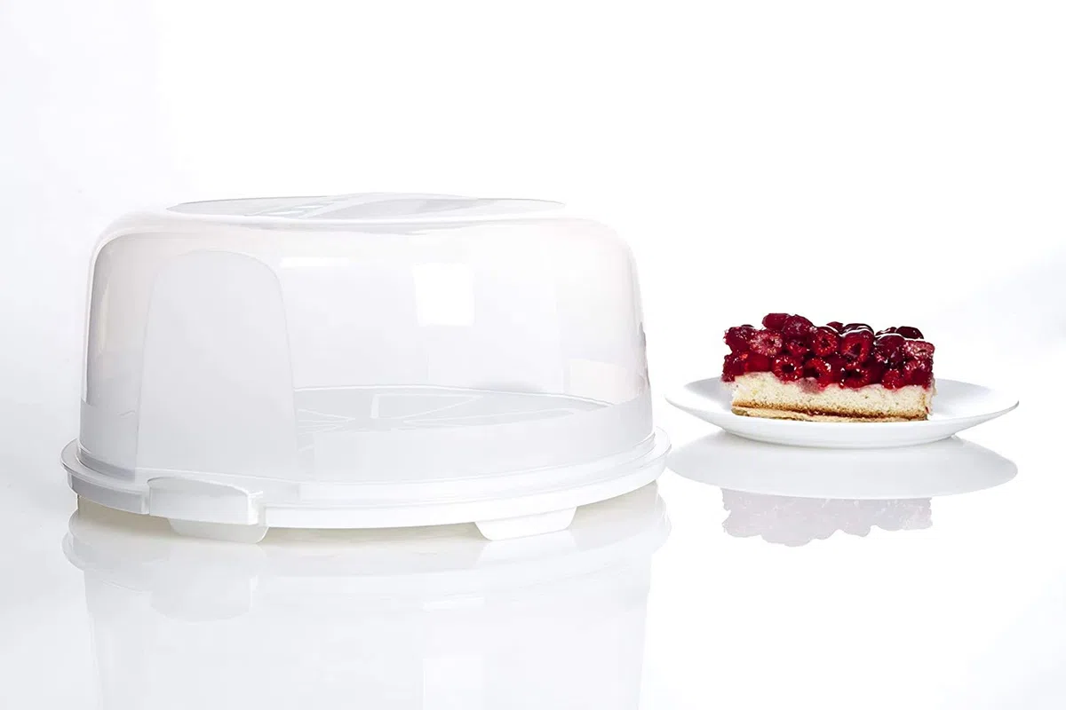 Rotho Fresh, campana de alta torta con capucha y asa de transporte, Plástico PP sin BPA, blanco, transparente, 35.5 x 34.5 x 16.5 cm