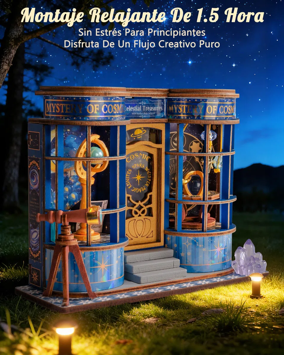 Rolife Maquetas Magic Astronomy Shop-85 Piezas DIY Miniature House Diorama, Casas Miniaturas para Montar Puzzle 3D Madera Book Nook para Adultos ¡Ningún Pegamento Necesario