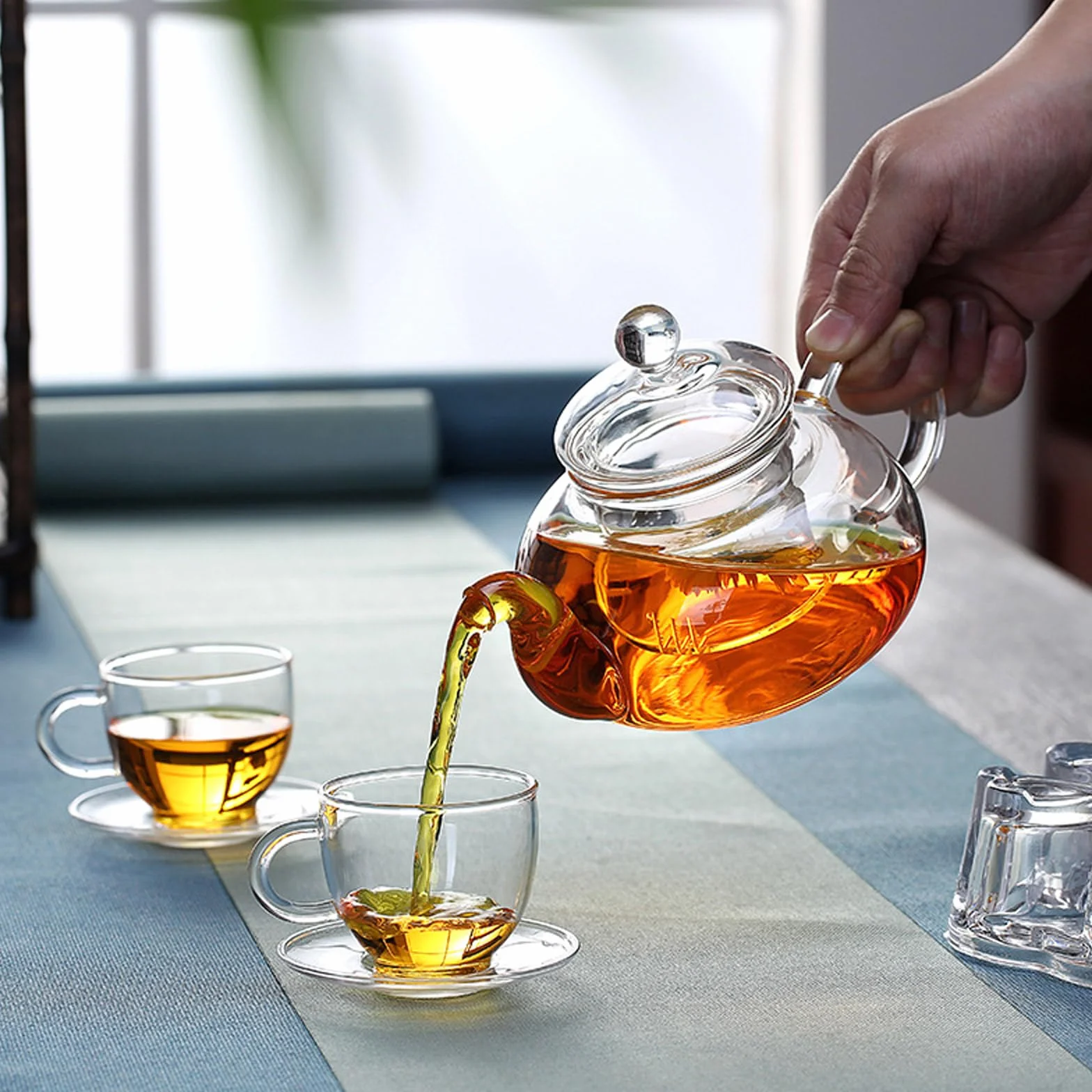 Tetera de cristal, pequeña tetera con colador de té extraíble, de cristal, resistente al calor y al microondas, para preparar té suelto, 400 ml