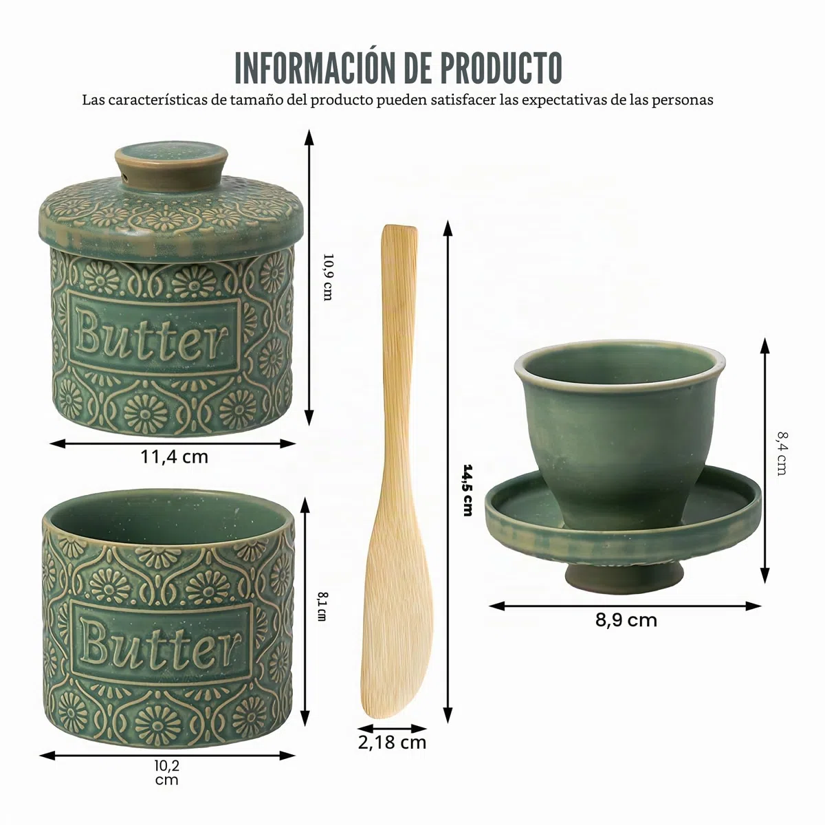 Mantequera francesa de cerámica PORFOYO, 200 ml, con tapa, enfriada por agua, con cuchillo de mantequilla, para mantequilla fresca y untable