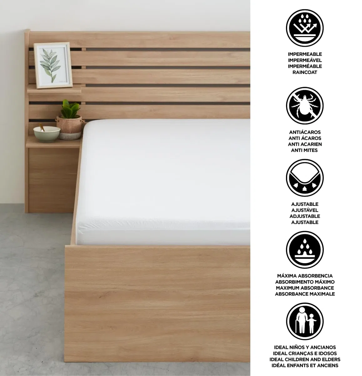 Degrees Home - Ecopur - Protector Colchon Impermeable - Protector Colchon 135 - Cama 135x190/200 - Transpirable - Sin cremallera - Rizo 100% Algodón