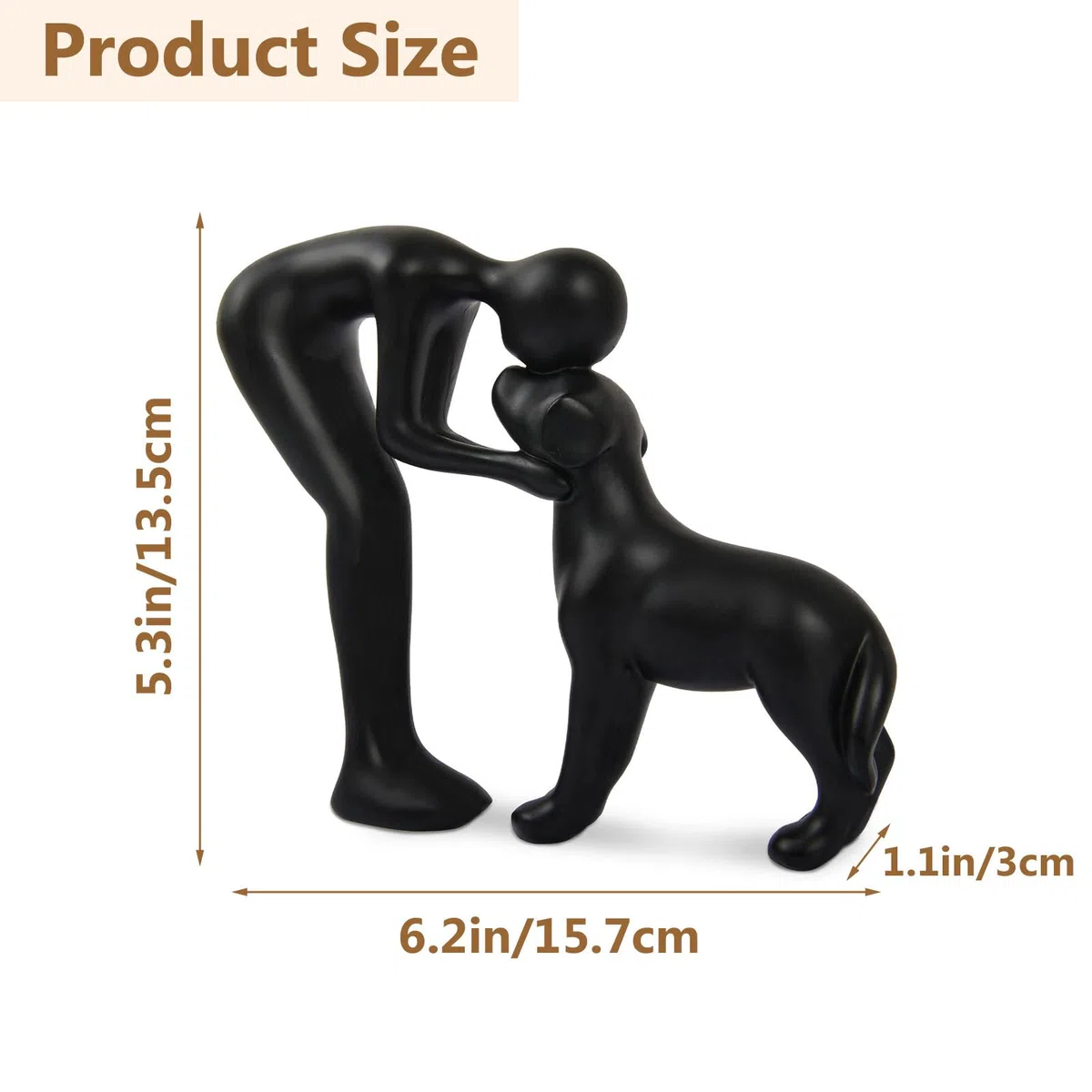 Estatuilla de Perro Bonito en Cerámica Negro – Figura Canina Decorativa, Regalo para Amantes de los Animales, Decoración para Hogar/Oficina, Figura de Hombre y Perro
