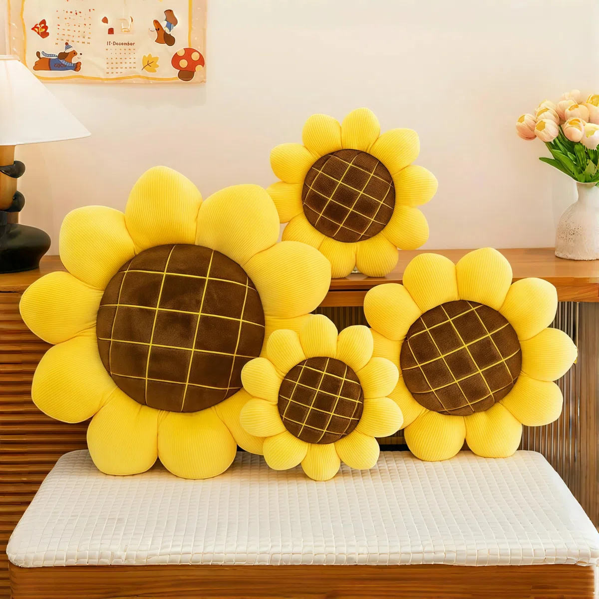 Cojines de Girasol Cojines de Suelo de Flores Cojines de Flores Cojines Lindos Cojines decoración de automóviles domésticos (1, 39 x 39 cm)