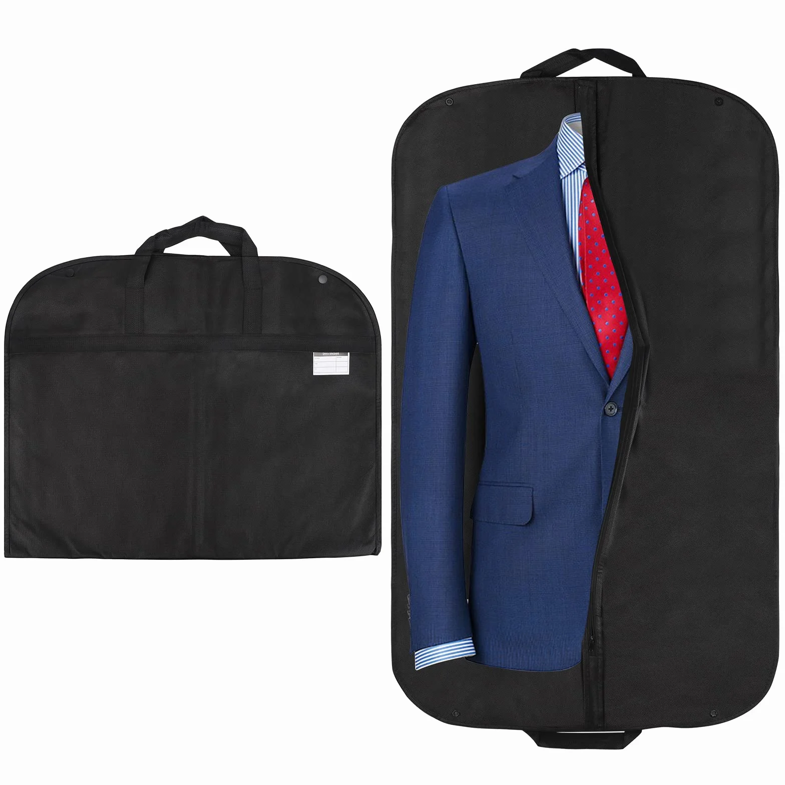 Funda de ropa, 2 Piezas Plegable Transpirable Bolsas para traje con Asas para viajar, Cubierta con Cremallera Organizador, 60*100cm, Negro