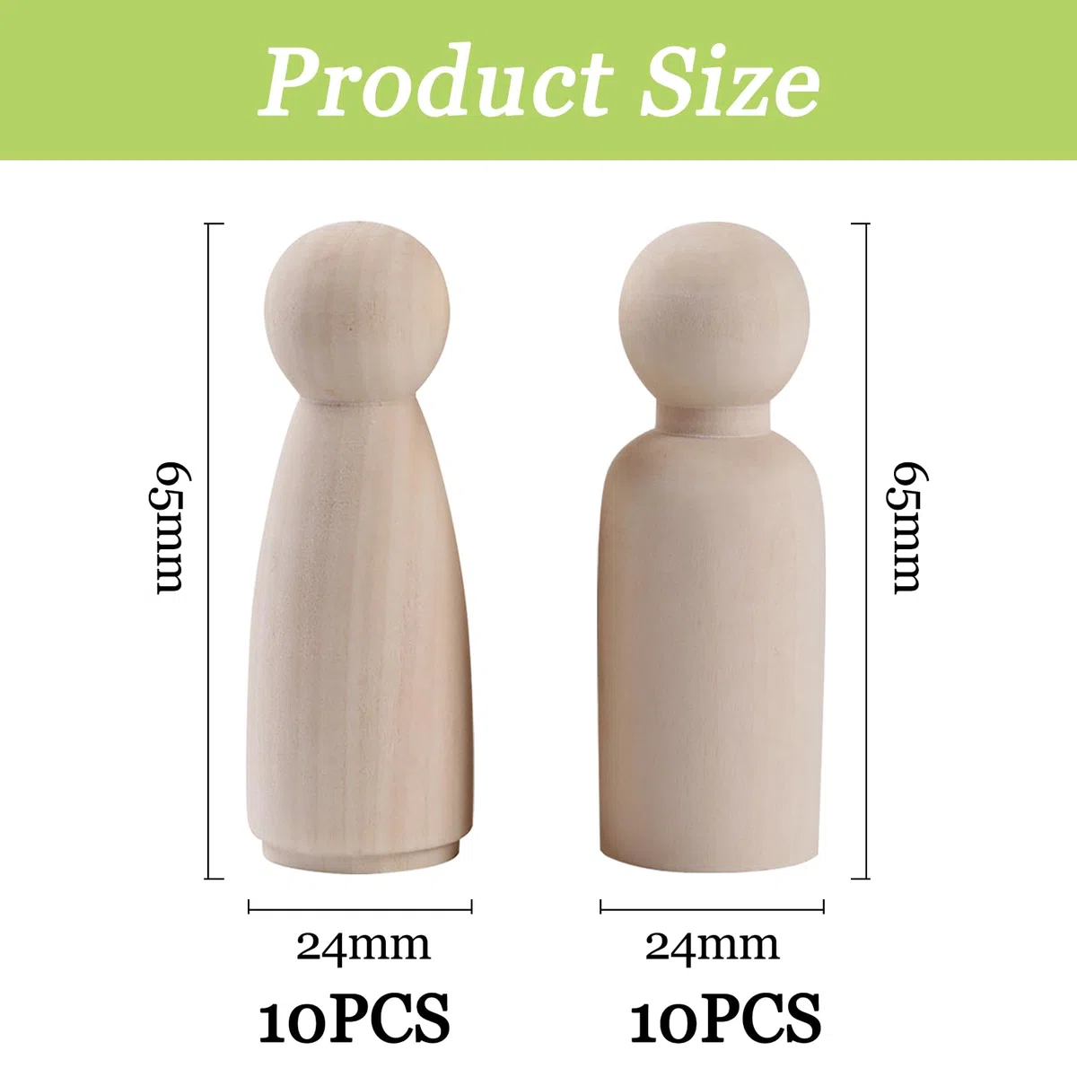 OMJMYY 20 Piezas Muñecas de Madera Con Clavijas Sin Terminar para Pintar - Pequeñas Clavijas de Madera para Manualidades DIY, Boda, Cumpleaños, Decoración (65 mm)