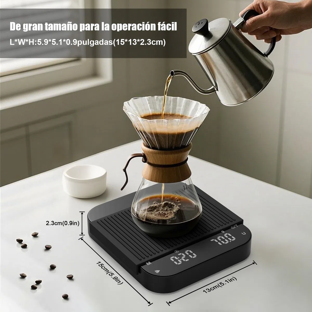 Bascula Cafe, [0.1g/3kg-Carga USB] Diyife Báscula de Café Digital con Temporizador, Escala de Café con LED Display, Tara Automática, Cubierta de Silicona, para Espresso y Goteo, Laboratorio, Joyería