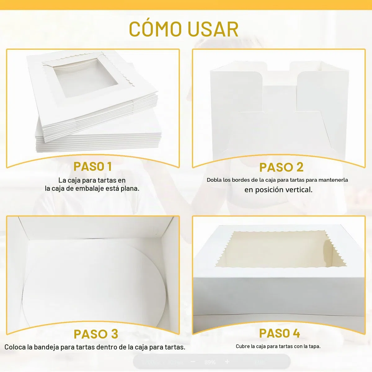 10 Pack Cajas para Tartas, 25,4 x 25,4 x 20,3cm Caja de Cartón Blanca Con Ventana y 10 Bandejas Redondas
