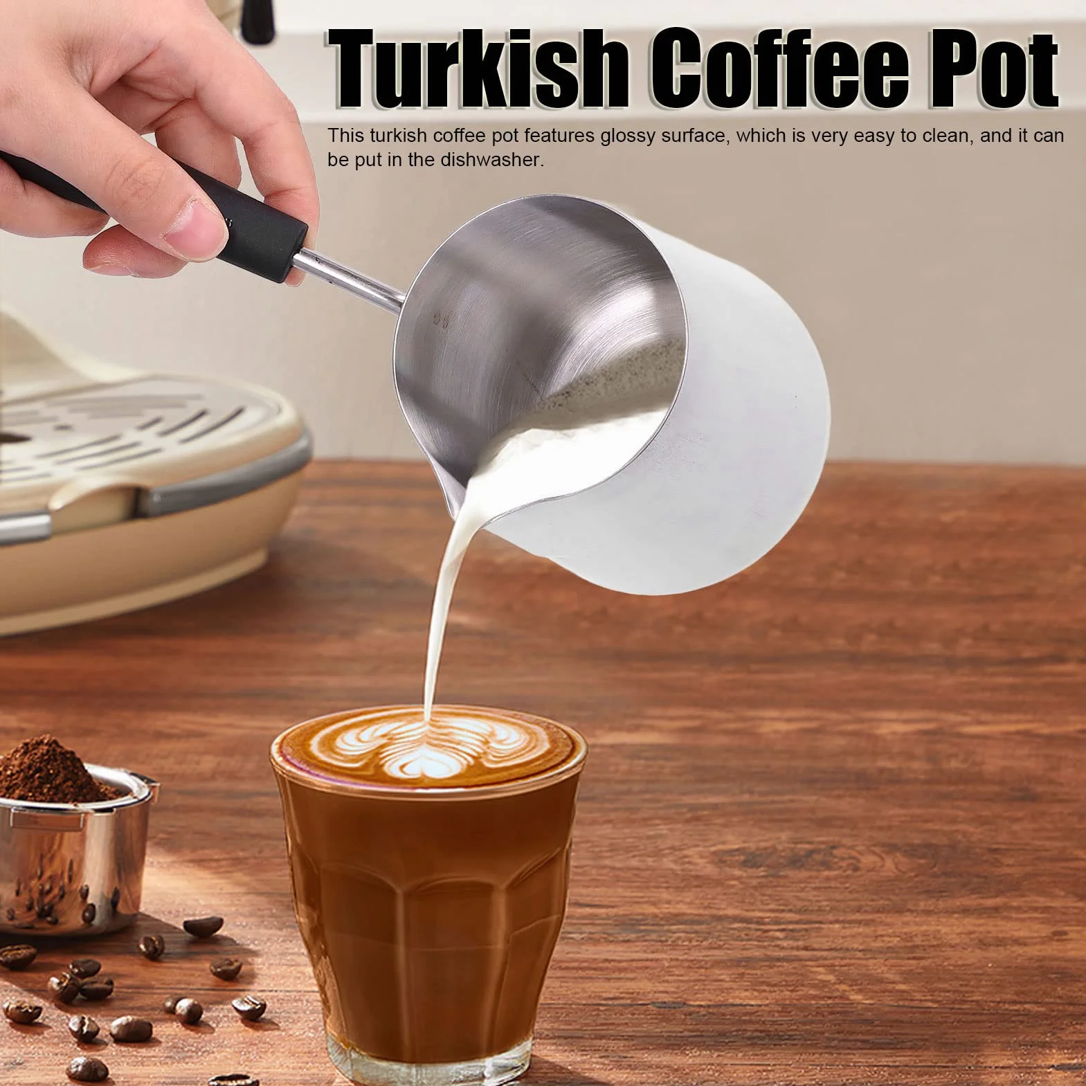 Tyenaza Cafetera Turca de 600 ml, Jarra de Café de Inducción de Acero Inoxidable, Cezve de Acero Inoxidable para Calentar café y Mantequilla, con Mango Resistente al Calor, para Amantes del Café