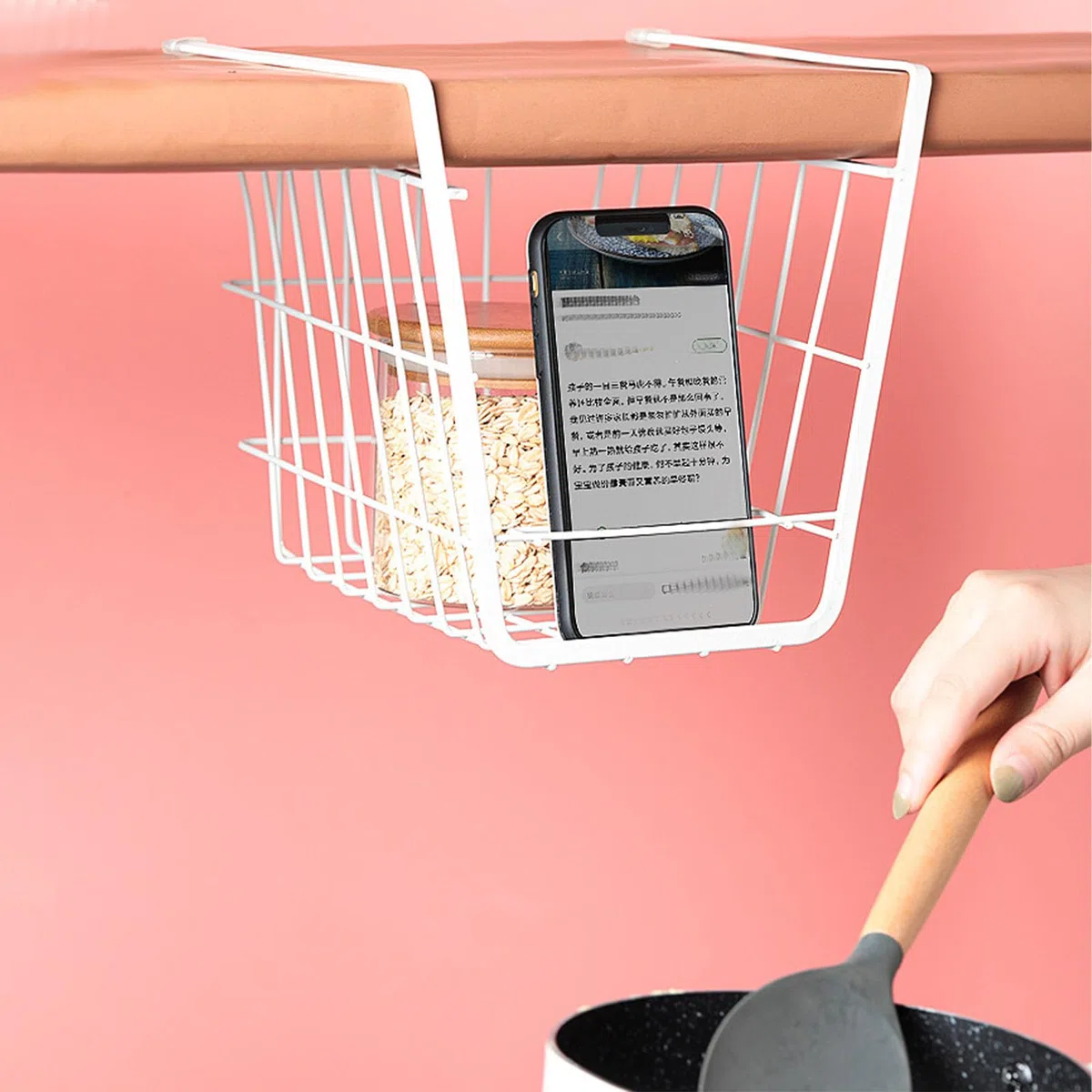 Tyenaza Organizador de Cesta para Estante Debajo del Gabinete, Estante de Alambre de Metal para Colgar, Estante de Almacenamiento con Soporte para Telé, para Cocina, Oficina, Trastero, BañO, Armario