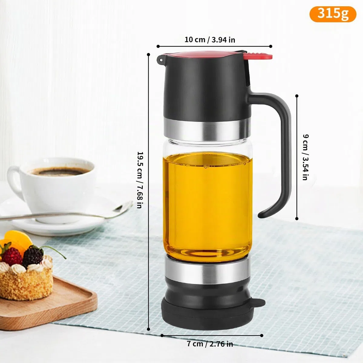Tarro de miel antigoteo con mango, dispensador de cristal a prueba de goteo, soporte para dispensador de jarabe de vidrio para café o té, ideal