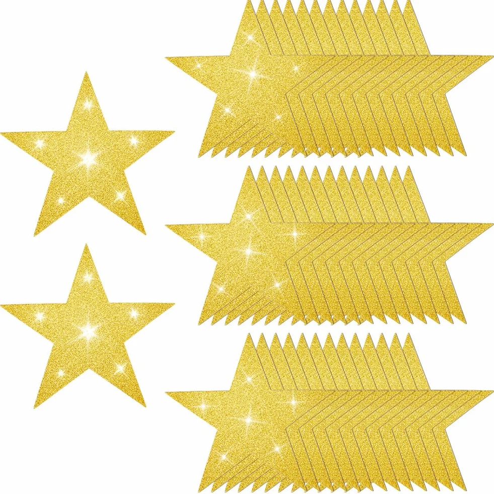 50 pieza de Estrellas Grandes de Cartón con Purpurina de 6 pulgadas Recortes de Estrellas de Cartón Dorado Recortes de Cinco Estrellas Recortes de Estrellas con Purpurina de Papel con Doble I