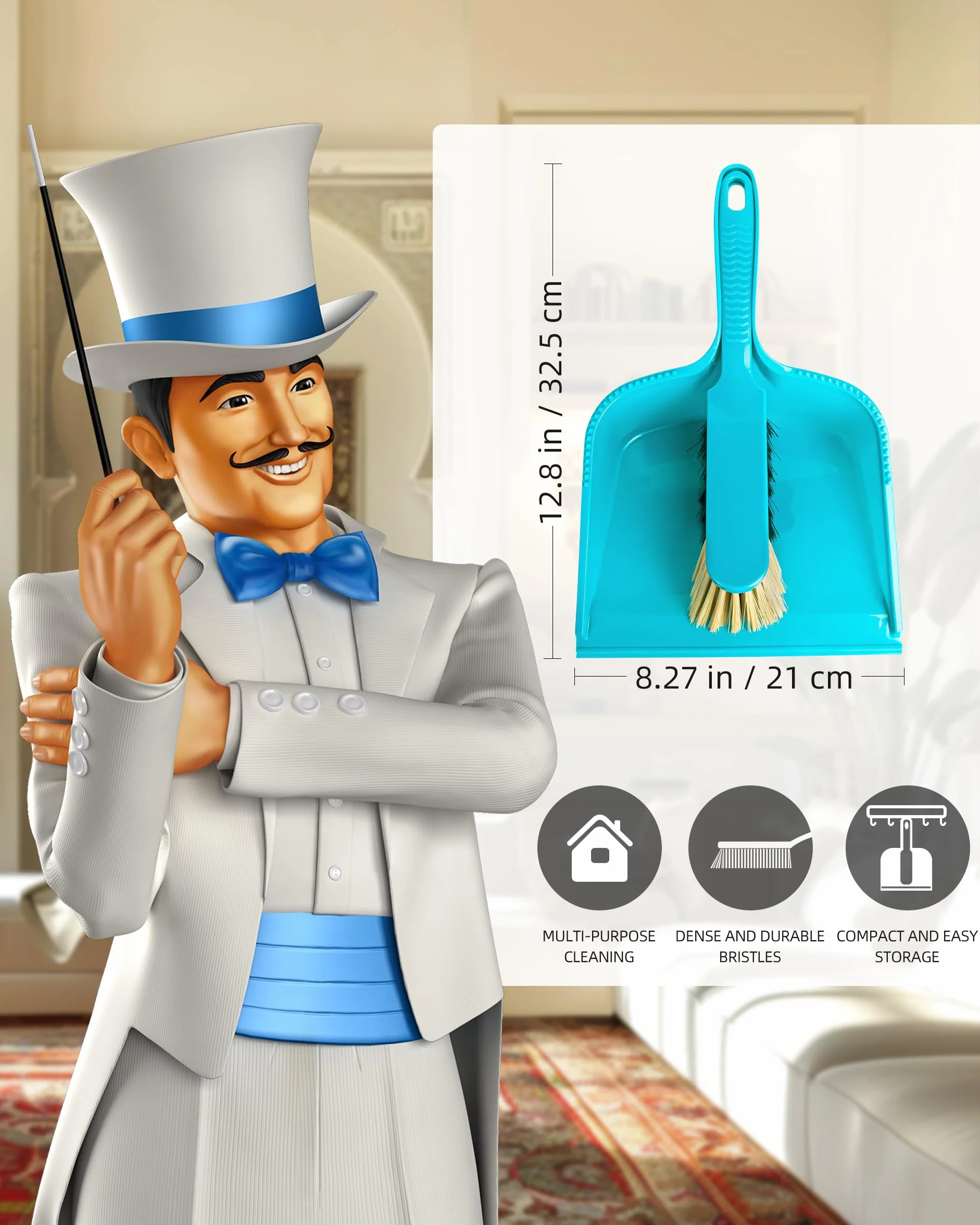 MR.SIGA Juego de Cepillo y Pala, Lote de 2 Juegos, Azul y Gris