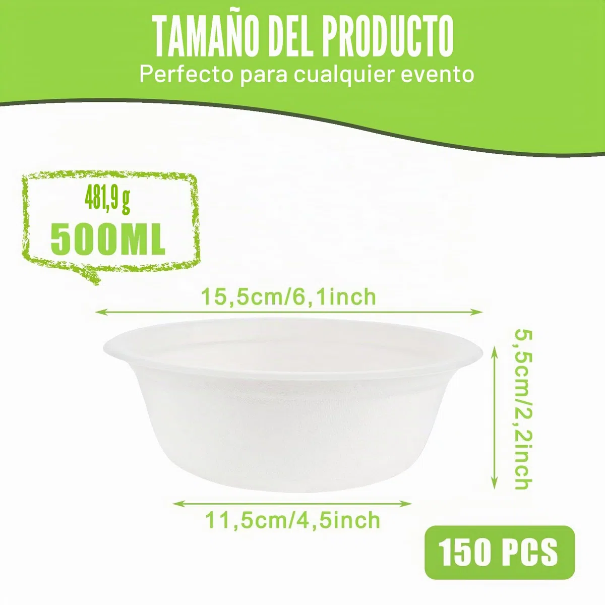 150 Piezas Cuencos Desechables de Papel 500ml/17 oz Platos Hondos Desechables Blancos para Fiestas y Barbacoas Familiares Platos Desechable Hondos 15.5x5.5cm