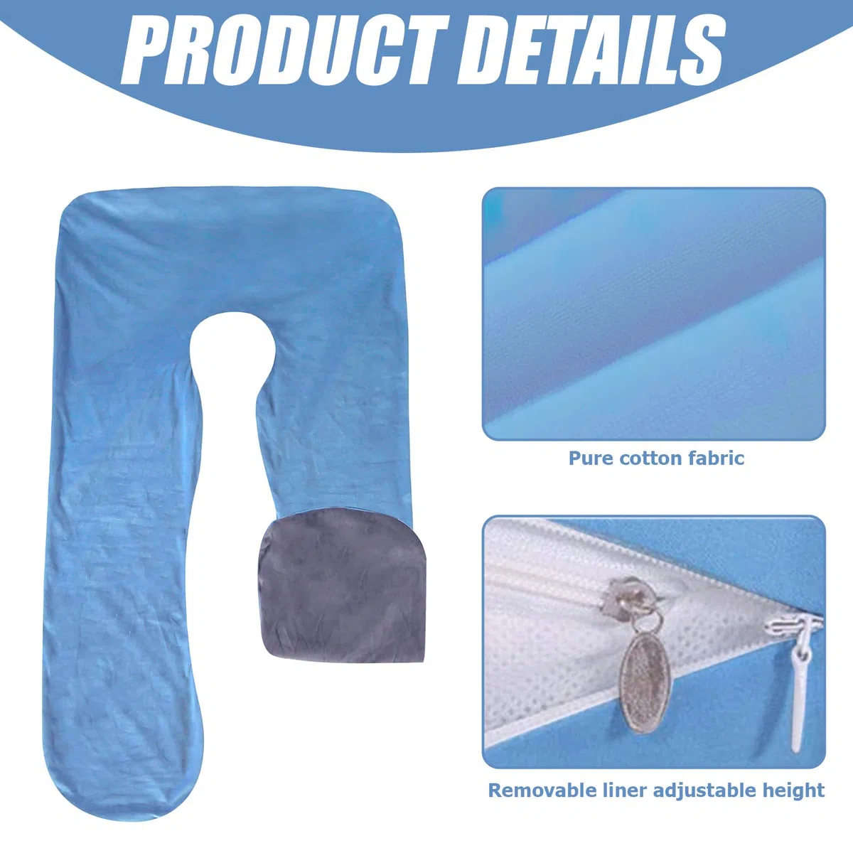 Funda de almohada de maternidad en forma de U, funda de almohada extraíble de algodón en forma de U para maternidad, funda de almohada de repuesto para adultos, lavable a máquina, 140 x 80 cm,
