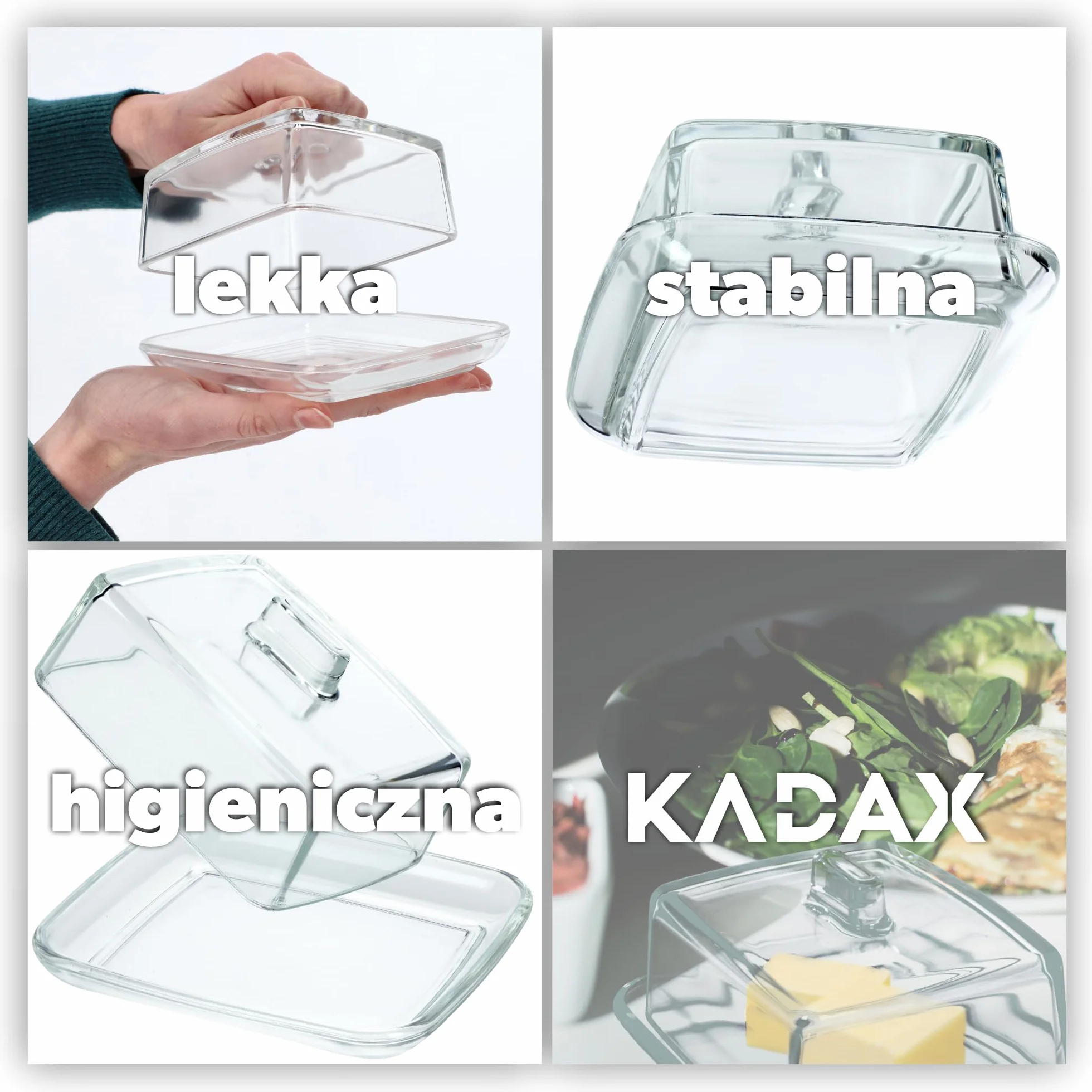KADAX Mantequera rectangular de cristal con tapa y asa, recipiente para mantequilla apto para lavavajillas (transparente)