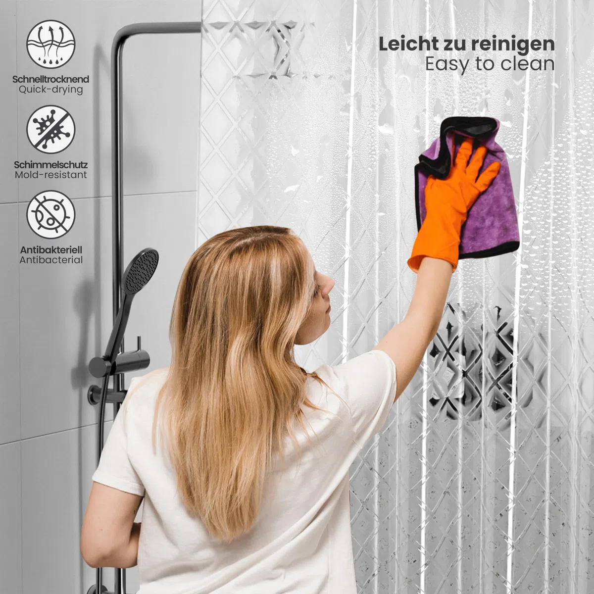 ecooe Cortina de Ducha Transparente 3D Rómbico 180 x 200 cm, Cortinas de Baño EVA Antimoho, Cortina Ducha Impermeable con 12 Anillos, Cortina Bañera para Ducha o bañera