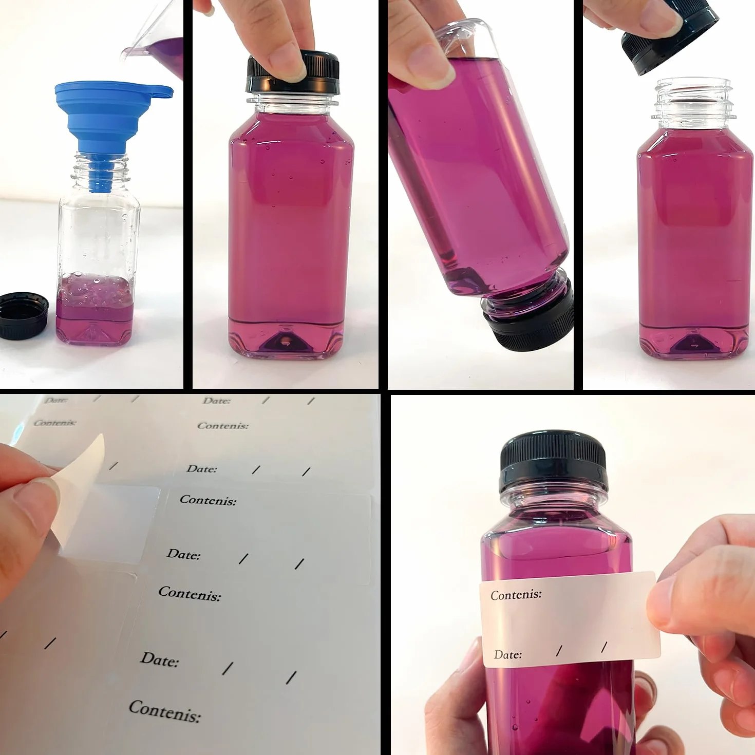 "Pack de 10 botellas de plástico rellenables de 250ml, botellas de plástico rellenables vacías, Smoothie para zumos,botellas reutilizables y transparentes para nevera, licuadoras, shots, agua, leche "