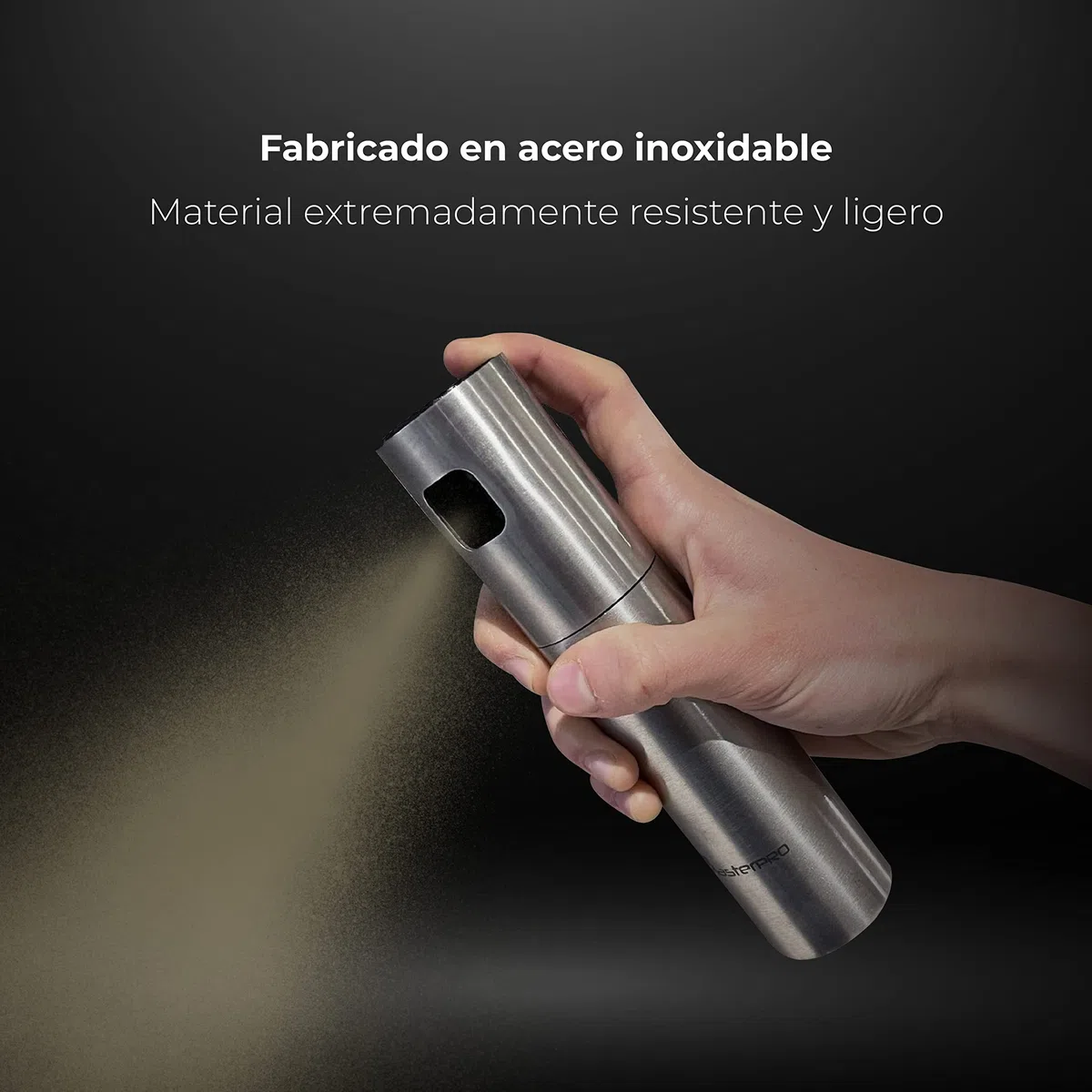 MasterPro Foodies - Pulverizador de Aceite - Spray de 100ml de Capacidad y 4x17,5cm - Fabricado en Acero Inoxidable - útil Para Freidora de Aire - Resultado Homogéneo