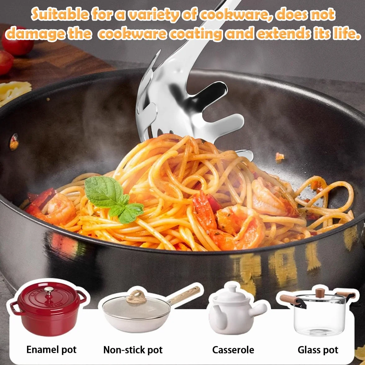Cuchara de Pasta, Cuchara para Espaguetis de Acero Inoxidable, Cuchara para Fideos con Mango de Cerámica, Servidor de Espaguetis Colgante, Cuchara de Pasta para Cocina 30cm/11. 81 Pulgadas