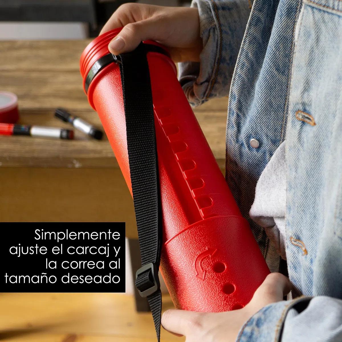 OfficeTree Tubo Portaplanos Plástico Rojo - Para Transporte y Almacenamiento - Tubo para guardar planos - Longitud y Correa de Transporte Extensible - 2 Rotuladores Gratis - Tubo para poster