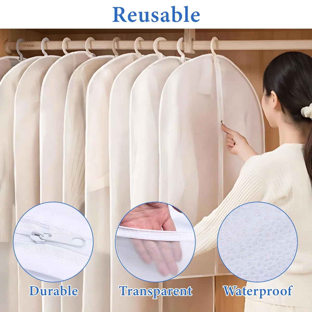 12 Funda para Guardar Ropa, Transparente Bolsa de Traje Almacenaje Ropa Armario, Bolsa Guardar Ropa Antipolvo Impermeable con Humedad para Vestidos, Abrigos, Apparel, Camisas, 60 x 140/120/100/80 cm