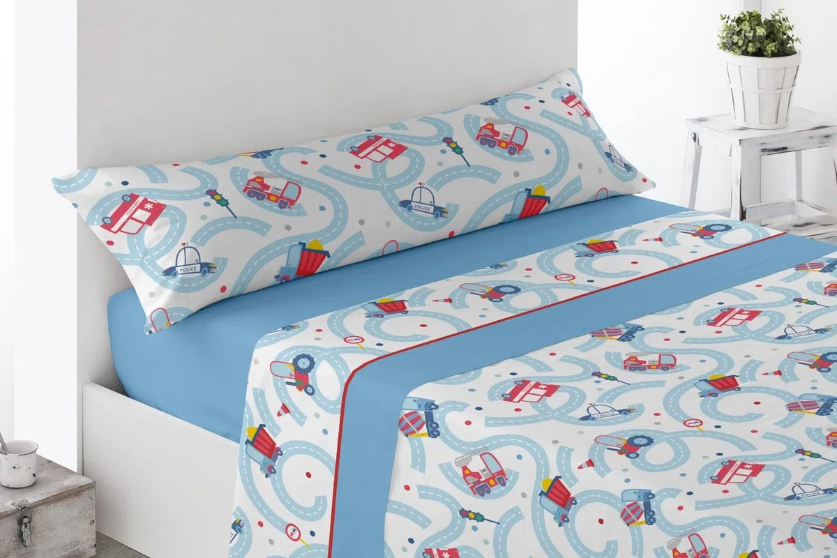 Funny Juego Sábanas Estampada Infantil Cama 90 Verano Poliester (Camiones)