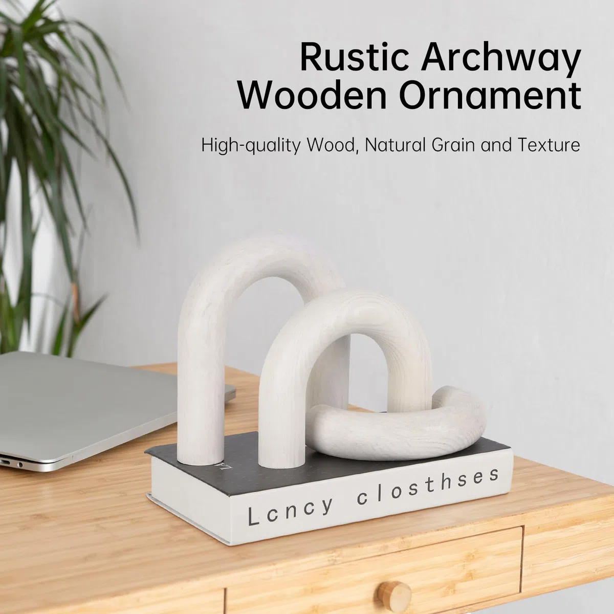 3 piezas de madera para decoración de mesa de café, decoración de arco bohemio de granja, dormitorio, oficina, escritorio, sala de estar, estantería moderna para el hogar (blanco)