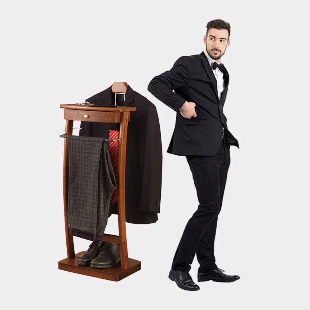 RajoNN Perchero de pie para Ropa, con cajón, para Trajes, de Madera Maciza, Organizador fácil de Montar para Oficina, Sala de Estar, Dormitorio