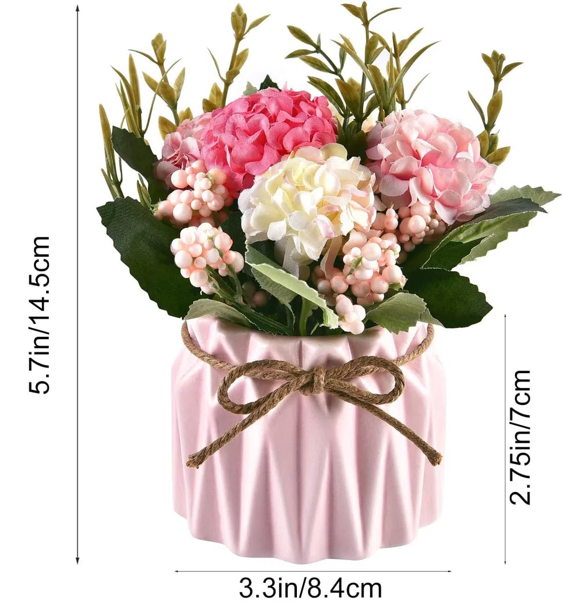 Lote de 2 Flores Artificiales Decorativas, Ramo de Flores Artificiales con florero, Planta Artificial en Maceta, Flores Artificiales, Hortensia de Seda para Boda, Oficina, Mesa de jardín