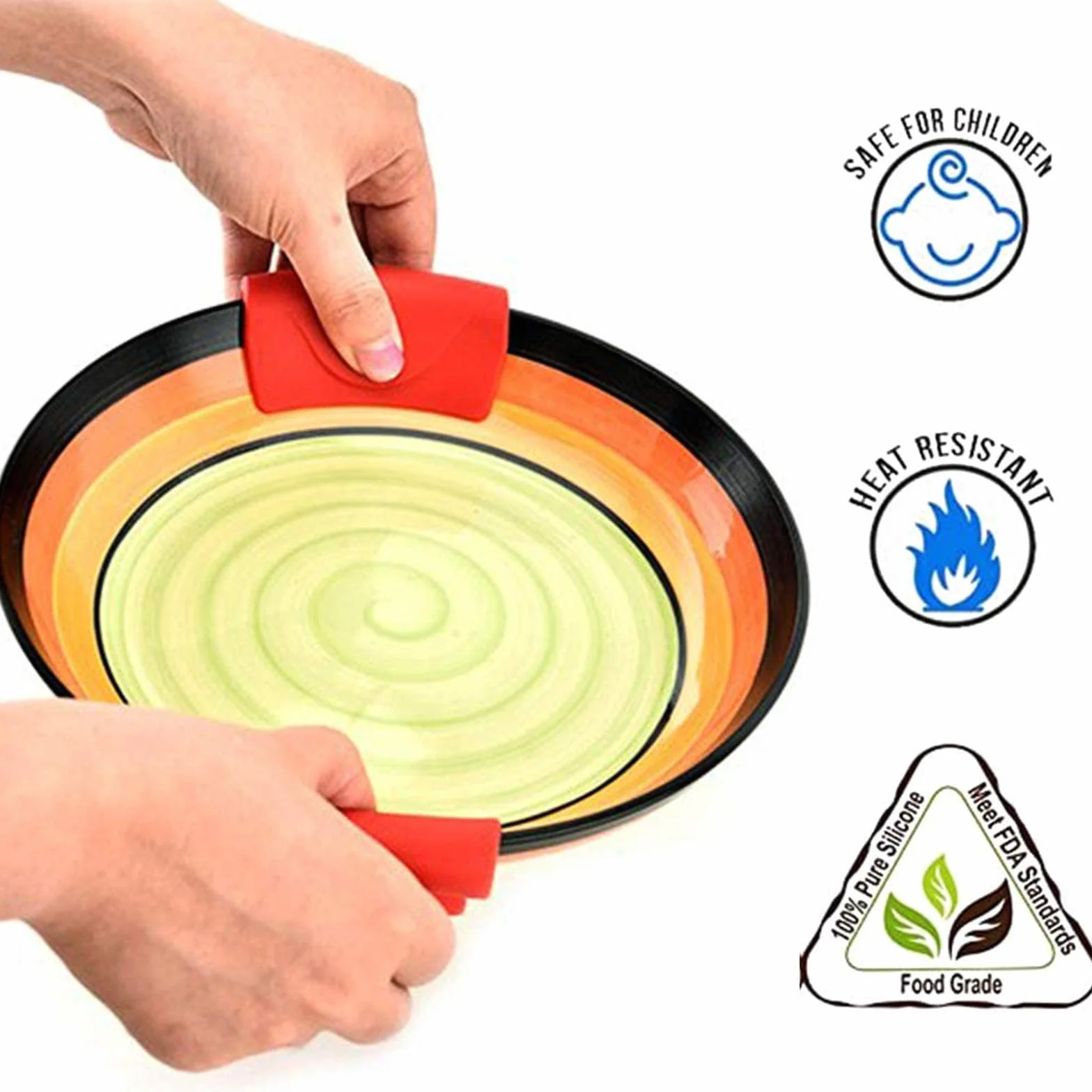 4 Piezas Soporte de Agarre Térmico de Silicona, Abrazadera de Agarre Térmico de Silicona y Soporte de Mango Auxiliar, Negro y Rojo, Anti Escaldaduras, Se Pueden Utilizar para Sartenes, Hornos