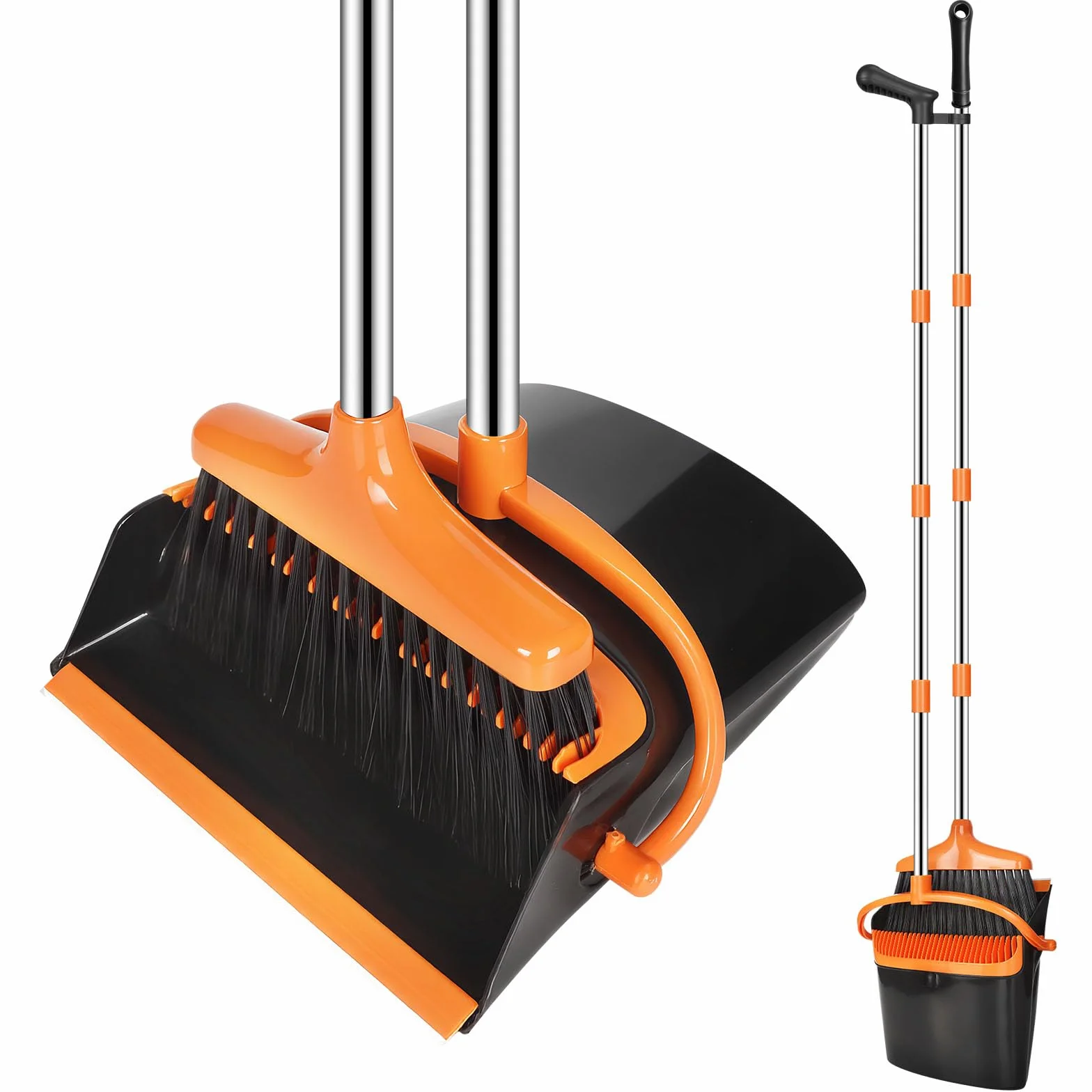 Juego de Escoba y Recogedor con Mango Extensible (123 cm) - Escoba y Recogedor Plegable para Interior/Exterior,Cocina,Garaje,Limpieza eficaz con diseño Moderno en Color Naranja