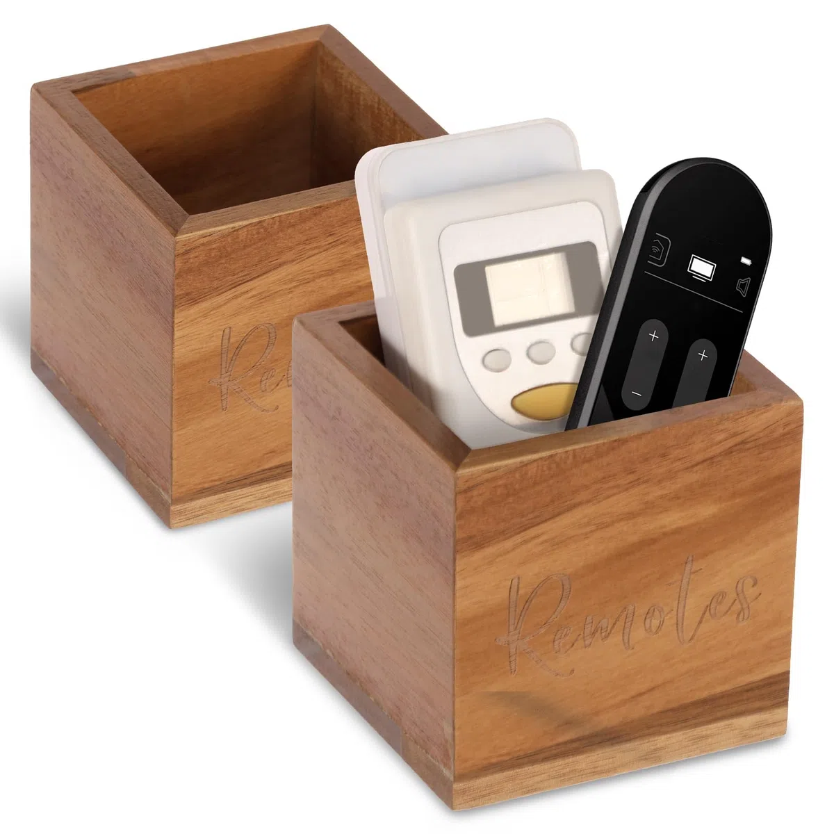 2 soportes para mando a distancia vintage de madera, mando a distancia para TV, organizador compacto para TV, DVD, cepillo, teléfonos inteligentes, organizador para mesa, salón, oficina