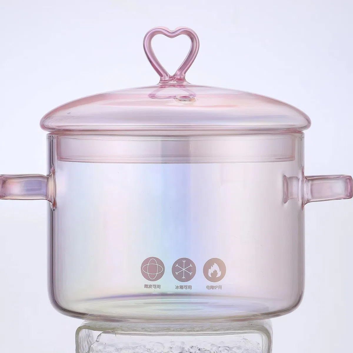 1.5L Olla De Cristal Con Tapa, Olla Rectas De Vidrio Con 2 Asas, Sartén De Cristal Resistente Calor Con Tapa, Para Pasta, Sopa, Leche, Té Y Ensalada (Amor)