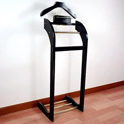 RajoNN Perchero para Trajes, Independiente, con Bandeja Superior, Percha de Contorno, Barra para Pantalones, Zapatero, Perchero para Corbatas y Cinturones, Organizador de Armario para Sala de Estar y