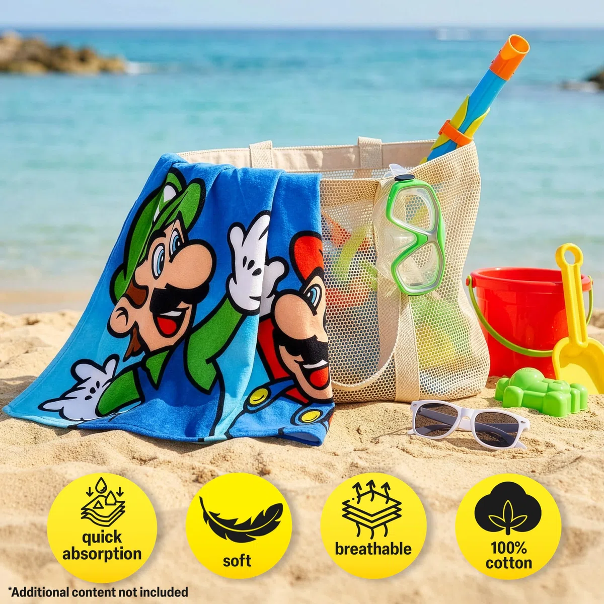 Get Trend Super Mario Poncho Toalla Niño con Capucha 125x75 cm, 100% Algodón, Toalla de Baño Infantil con Capucha, Poncho para Piscina Playa y Verano, Idea de Regalo Niño (Multi Super Mario)