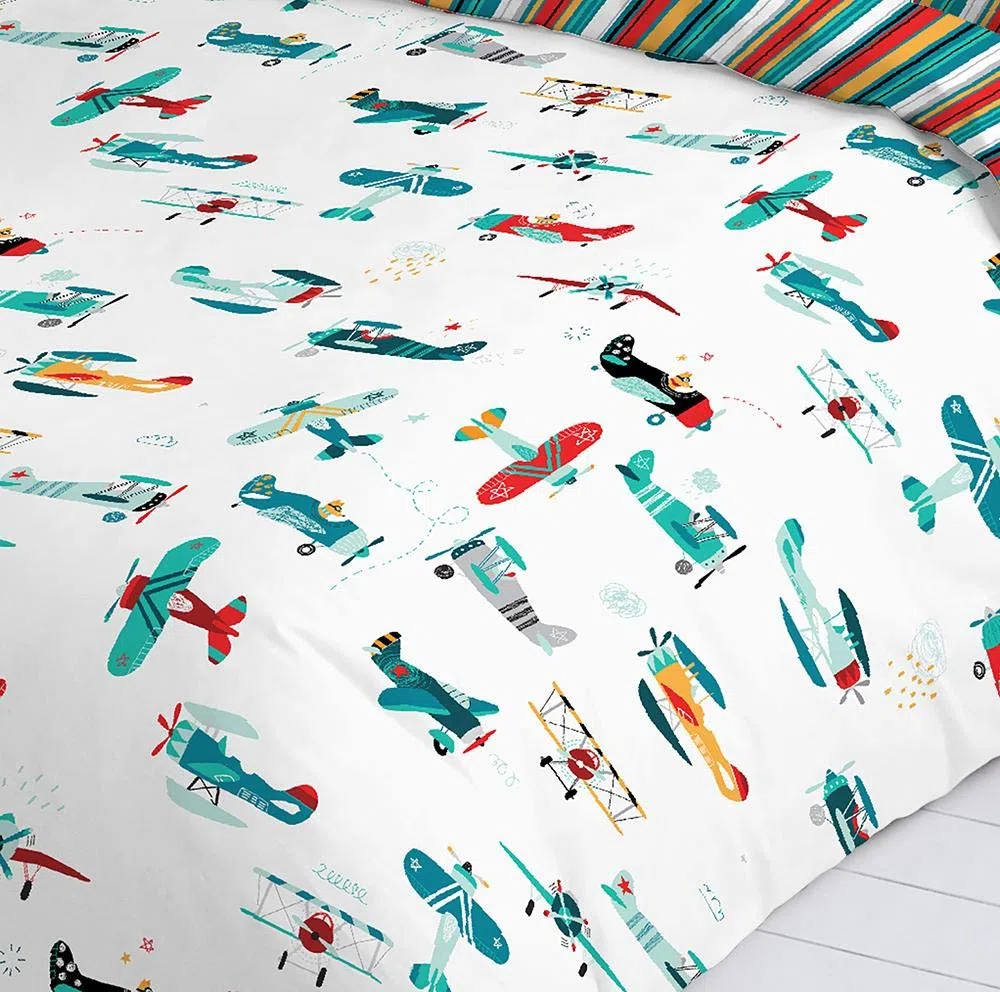 COTTON ARTean Funda nordica Infantil/Juvenil Reversible, AVIONCITOS para Cama de 90 (150x260 de Largo). Multicolor