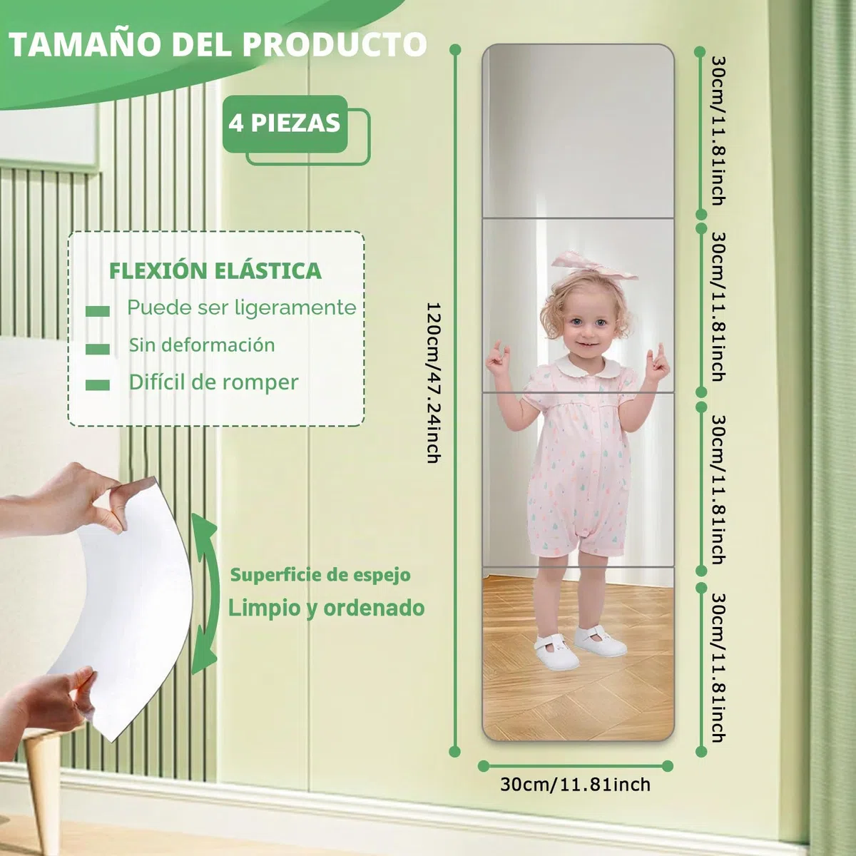 Espejos adhesivos para paredes de 12 x 12 pulgadas, 4 espejos acrílicos autoadhesivos, espejo de pared inastillable de alta transparencia, espejo de gimnasio grande para baño, entrenamiento