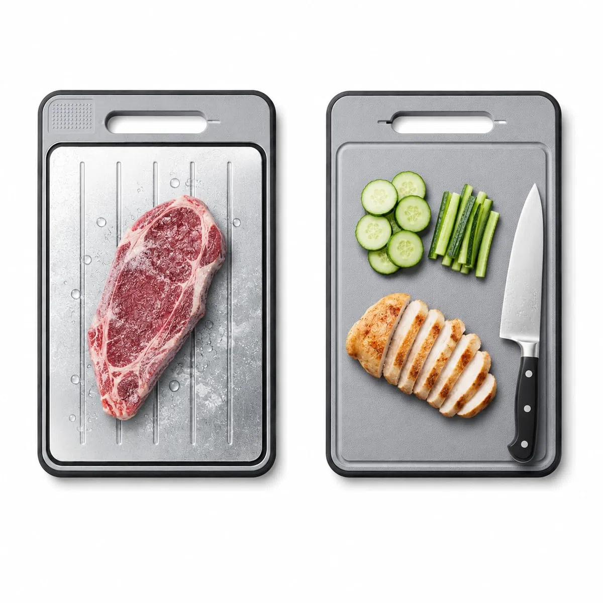 Tabla De Descongelacion Rapida De Alimentos A Temperatura Ambiente – Tabla De Cortar Antibacteriana Para Picar Verduras - Incluye Rayador De Ajo, Afilador y Superficie Amplia De Corte 25 × 36 cm