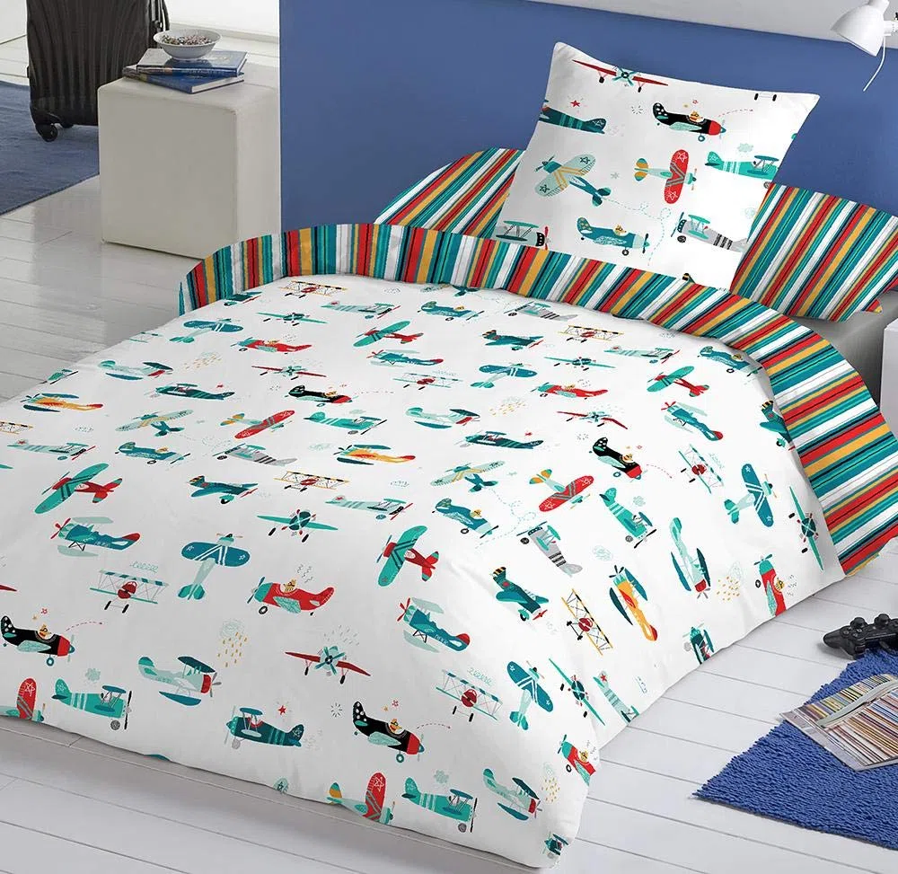 COTTON ARTean Funda nordica Infantil/Juvenil Reversible, AVIONCITOS para Cama de 90 (150x260 de Largo). Multicolor