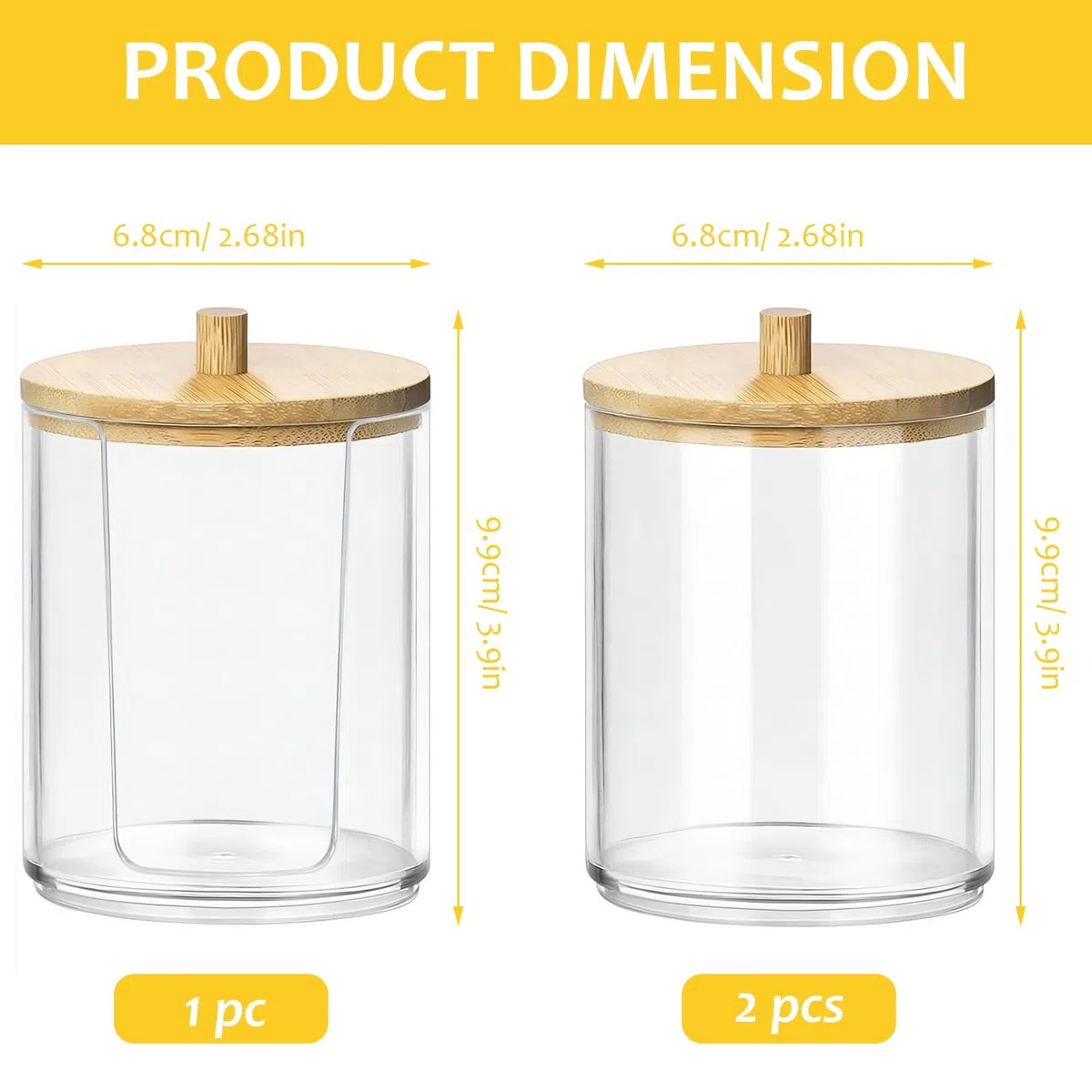 3 Soporte para Hisopos de Algodón,Organizador Bastoncillo de Algodón,Organizador de Almohadillas de Cosmético,con tapas de bambú,adecuado para cosméticos, hisopos y almohadillas