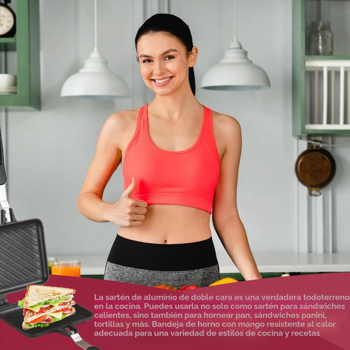 Sartén de aluminio de doble cara: Hot Sandwich Maker Pan, tostadora con mango resistente al calor, revestimiento antiadherente Sandwich Panini Maker para el hogar, la cocina no apta para cocina