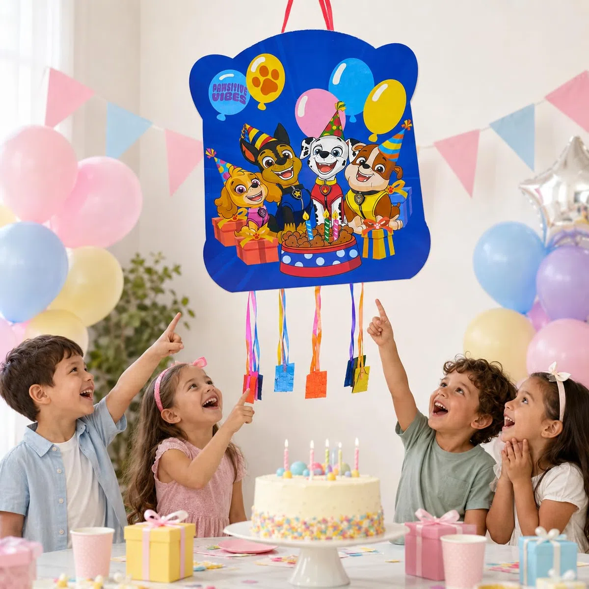 Piñata Patrulla Canina + Pack 70 Chuches Sin Gluten y Juguetes Piñata - Piñata Cumpleaños - Patrulla Canina Cumpleaños - Piñata - Relleno Piñata - Infantil - Paw Patrol - PARTY4EVER