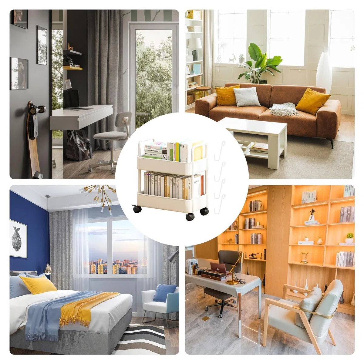 SENZZ estantería móvil, estantería Almacenamiento para Libros, estanterías con Ruedas, Organizador Carrito Libros móvil Multifuncional para Dormitorio, Sala Estar, hogar, Escuela, niños